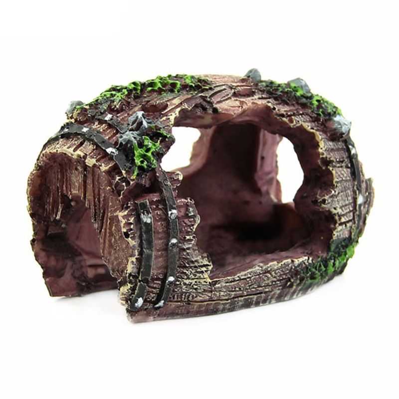 Aquarium Fish Hide - Aquarium Artificial Barrel Cave Resin Ornaments